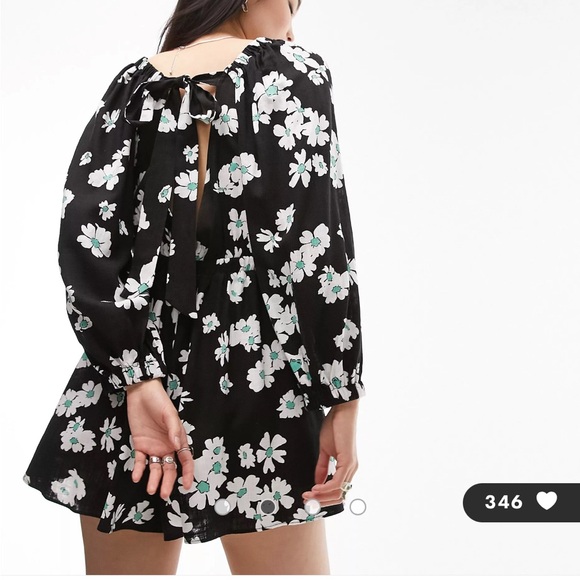 89. Topshop elasticated channel long sleeve romper in multi floral - Picture 3 of 4